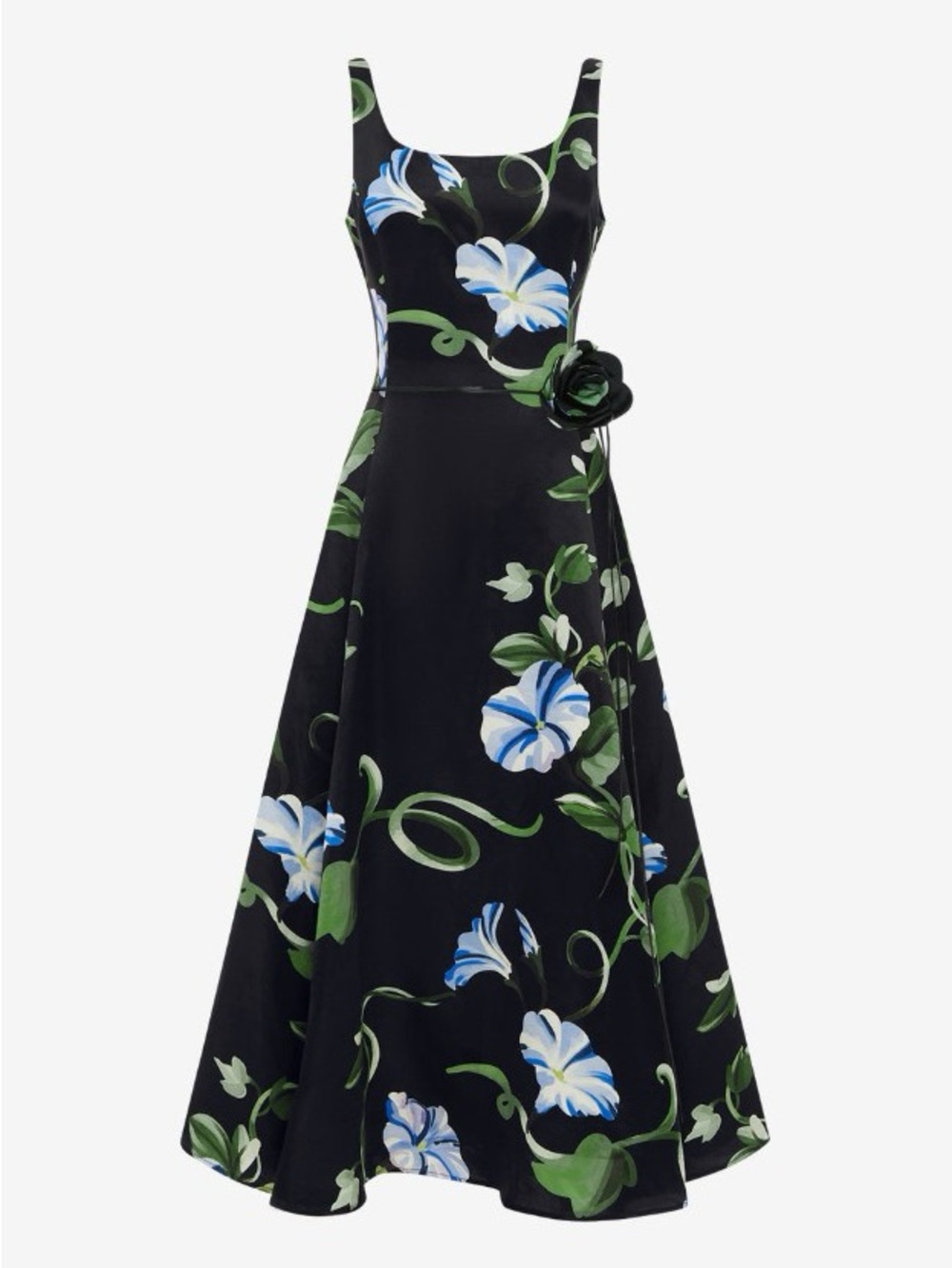 Leo Lin Serafina Linen & Silk Black Vine Print MIDI Dress AU8/US4 NWOT